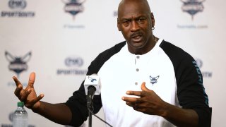 Charlotte Hornets owner Michael Jordan responds to a question during a news conference at Spectrum Center in Charlotte, North Carolina, Oct. 28, 2014.