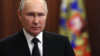Russia’s President Vladimir Putin delivers a video address, on June 24, 2023, as Wagner fighters stage rebellion.