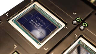 A Nvidia Corp. HGX H100 artificial intelligence supercomputing graphics processing unit (GPU) at the showroom of the company’s offices in Taipei, Taiwan, on Friday, June 2, 2023.