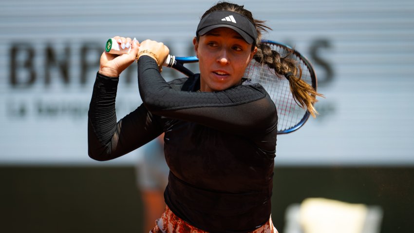 Jessica Pegula of the United States in action against Elise Mertens of Belgium in the third round on Day Six of Roland Garros on June 02, 2023 in Paris, France.