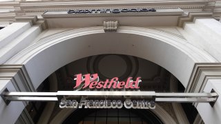 SAN FRANCISCO, CALIFORNIA – APRIL 13: A sign is posted in front of the Westfield San Francisco Centre on April 13, 2022 in San Francisco, California. French commercial real estate company Unibail-Rodamco-Westfield announced plans to sell off two dozen of its U.S. malls, including the Westfield San Francisco Centre, to focus exclusively on the company’s European properties. (Photo by Justin Sullivan/Getty Images)