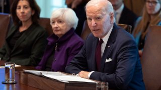 President Joe Biden delivers remarks alongside Treasury Secretary Janet Yellen and Commerce Secretary Gina Raimondo during a Cabinet Meeting at the White House on June 06, 2023 in Washington, DC.