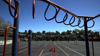 The playground sits empty at Kent Middle School.