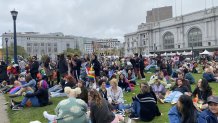 Thousands of people went to San Francisco's Civic Center Sunday afternoon as official Pride festivities continues. June 25, 2023. NBC Bay Area Photo/ Alyssa Goard.