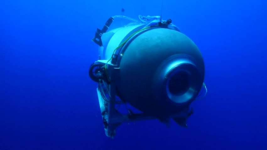 Submersible underwater with blue background