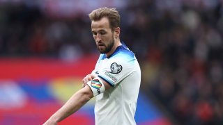 Harry Kane of England adjusts his one love captains armband during the UEFA EURO 2024 qualifying round group C match between England and Ukraine at Wembley Arena on March 26, 2023 in London, United Kingdom.