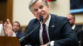 FBI Director Christopher Wray testifies before the House Judiciary Committee during a hearing on “Oversight of the Federal Bureau of Investigation,” on Capitol Hill in Washington, DC, on July 12, 2023. (Photo by SAUL LOEB / AFP) (Photo by SAUL LOEB/AFP via Getty Images)