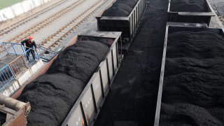 Freight trains loaded with coal in China on Jan. 12, 2022. According to the IEA, coal consumption hit a record high last year.