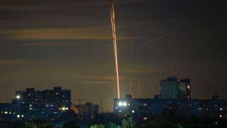 Russian rockets are launched against Ukraine from Russia’s Belgorod region, seen from Kharkiv, Ukraine, Sunday, July 16, 2023.