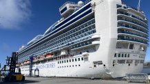 The Ruby Princess cruise ship departed from San Francisco for Alaska on July 9 at around 3:40 p.m. after several days of delays. NBC Bay Area Photo/ Alyssa Goard.