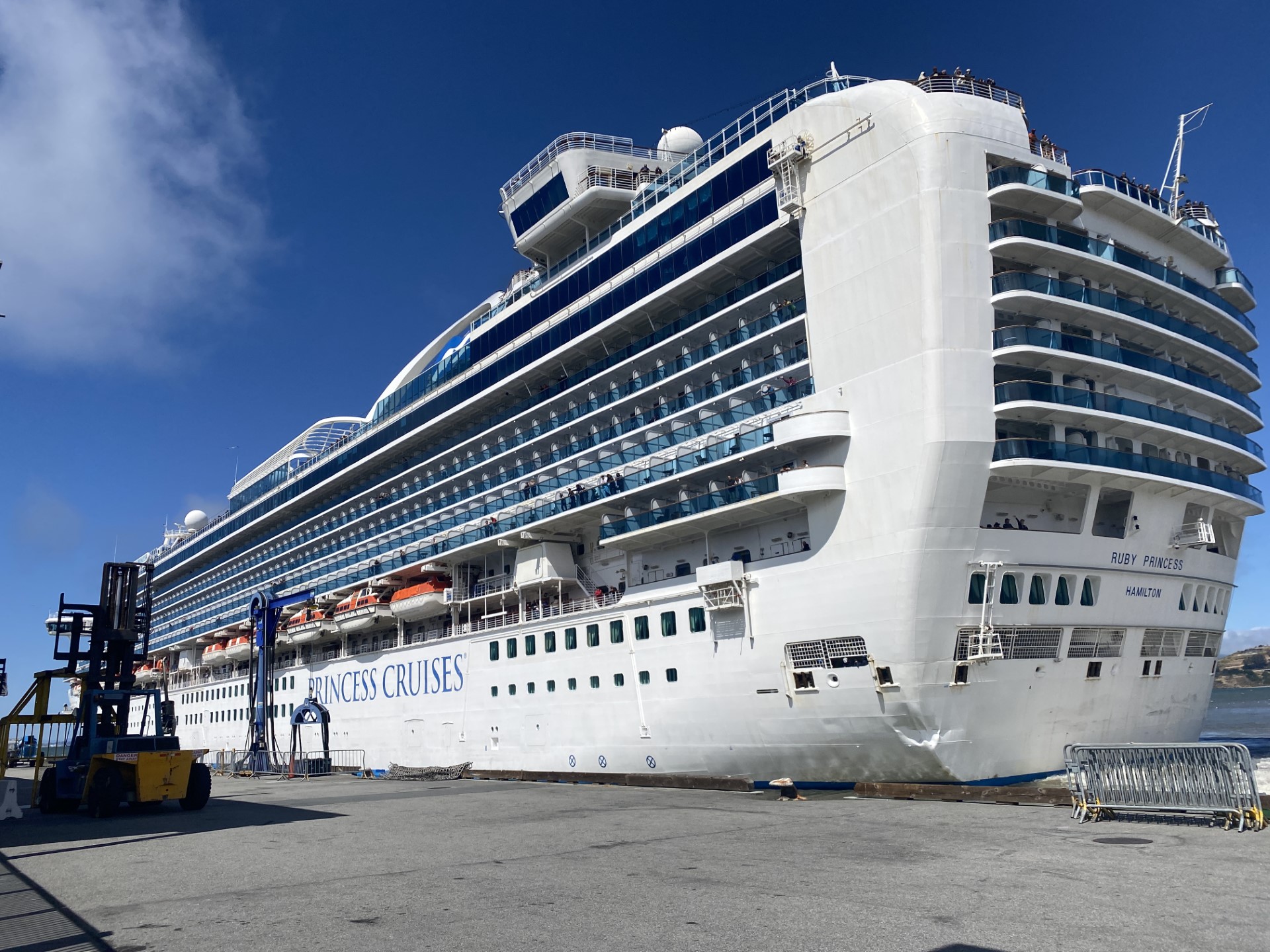 The Ruby Princess cruise ship departed from San Francisco for Alaska on July 9 at around 3:40 p.m. after several days of delays. The ship hit a dock at San Francisco's Pier 27 on Thursday. After repairs, the U.S. Coast Guard deemed the ship fit to sail. NBC Bay Area Photo/ Alyssa Goard.