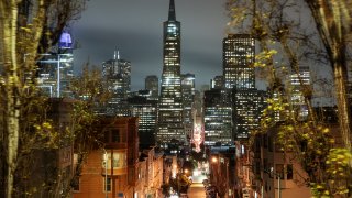 A night view of Transamerica Pyramid.