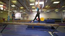 Gymnast Nola Matthews trains in Santa Clara’s Airborne Gymnastics.