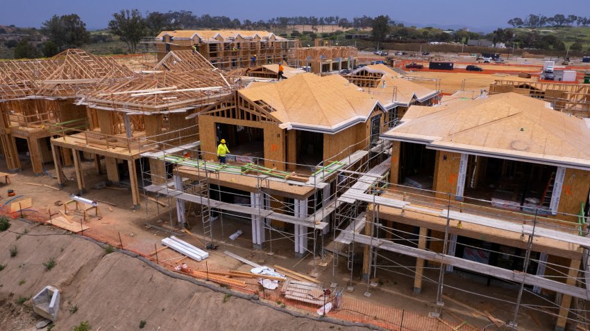 Residential home construction by Shea Homes builders is shown in Encinitas, California, May 16, 2023.