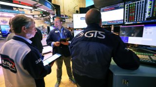 Traders work on the floor of the New York Stock Exchange on August 16, 2023 in New York City.