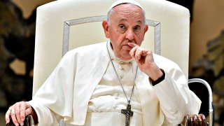 Pope Francis attends his weekly General Audience at the Paul VI Hall on August 09, 2023 in Vatican City, Vatican.