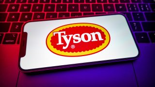CHINA – 2022/05/25: In this photo illustration, a Tyson Foods logo is displayed on the screen of a mobile phone.