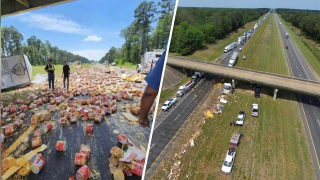 A truck carrying nacho cheese overturned in Arkansas.