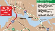 Caltrans I-80 closure map