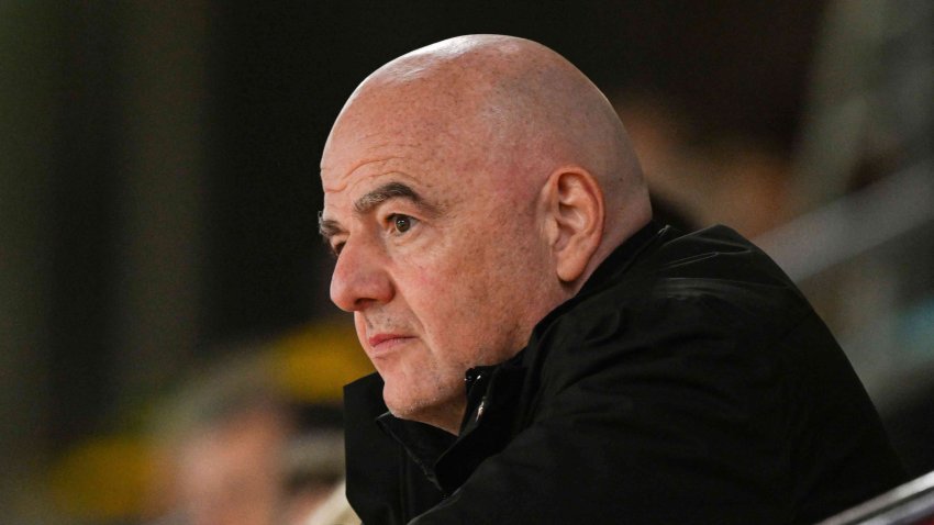 FIFA President Gianni Infantino watches the Australia and New Zealand 2023 Women’s World Cup semifinal match between Australia and England at Stadium Australia in Sydney on August 16, 2023.