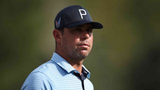 Gary Woodland looks on from the 15th green during the second round of the Wyndham Championship at Sedgefield Country Club on Aug. 4, 2023, in Greensboro, N.C.