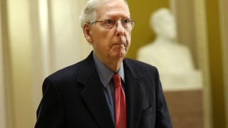U.S. Senate Minority Leader Mitch McConnell (R-KY) walks to the Senate Chambers at the U.S. Capitol on September 6, 2023 in Washington, DC.