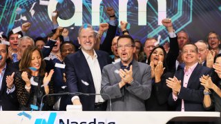 Arm Holdings CEO Rene Haas rings the Nasdaq opening bell at the Nasdaq MarketSite on September 14, 2023 in New York City.
