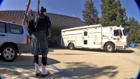 ‘I'm telling them we didn't forget': Bagpiper, 89, continues tradition of playing outside South Bay fire stations on 9/11