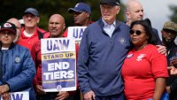 Biden tells striking auto workers to ‘stick with it' in a historic visit to Michigan picket line
