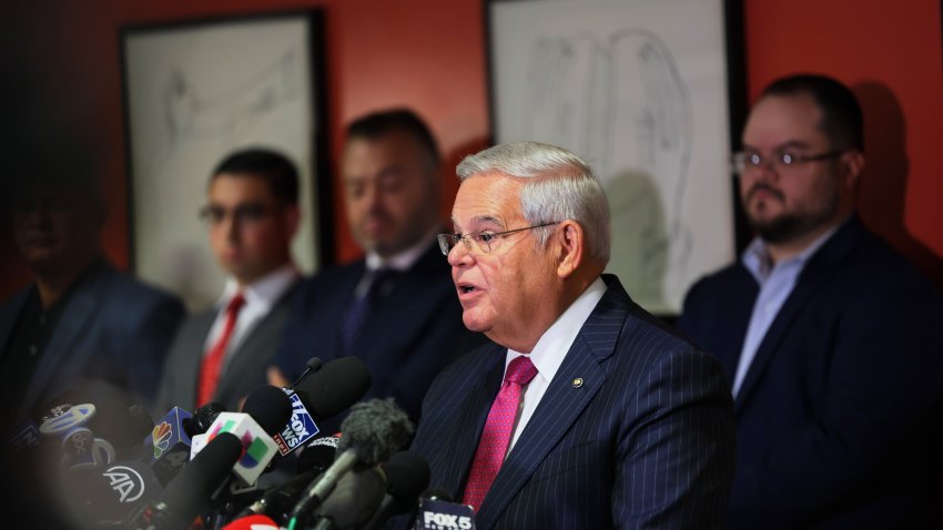 UNION CITY, NEW JERSEY – SEPTEMBER 25: Sen. Bob Menendez (D-NY) speaks during a press conference at Hudson County Community College’s North Hudson Campus on September 25, 2023 in Union City, New Jersey. Menendez spoke during a press conference where he stated that he would not resign as senator and would serve out his term.  The three-term senator and his wife are accused of taking bribes of gold bars, a luxury car, and cash in exchange for using his position to help the government of Egypt and other corrupt acts according to an indictment from SDNY unsealed on Friday. The indictment is the second in eight years against Menendez.