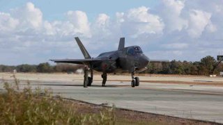 FILE - An F-35B Lightning II assigned to Marine Fighter Attack Training Squadron 501 lands at Marine Corps Auxiliary Landing Field in Bogue, N.C., on Nov. 18, 2021.