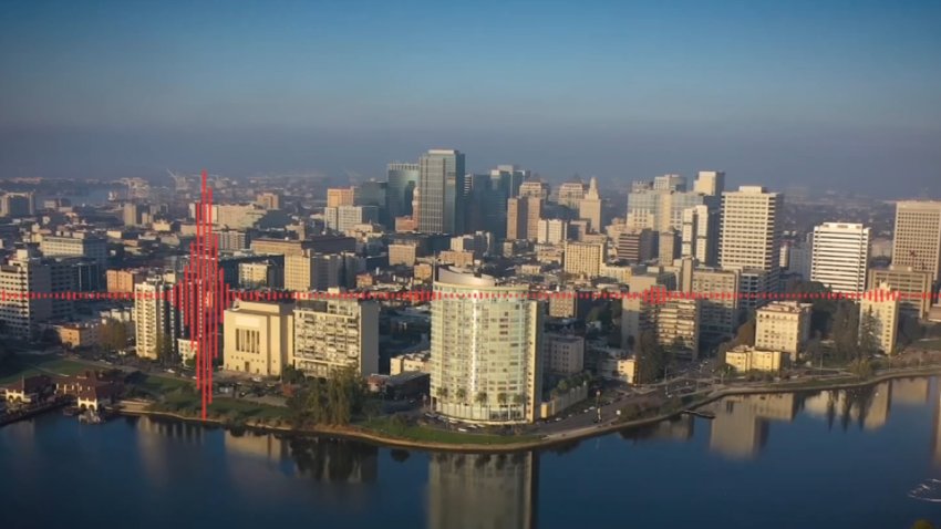 Drone image of downtown Oakland.