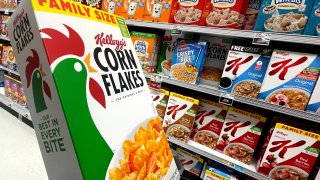 Kellogg’s Corn Flakes owned by Kellogg Company is seen for sale in a store in Queens, New York City, U.S., February 7, 2022. 