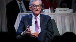 Federal Reserve Chairman Jerome Powell speaks during a meeting of the Economic Club of New York in New York City, U.S., October 19, 2023. 
