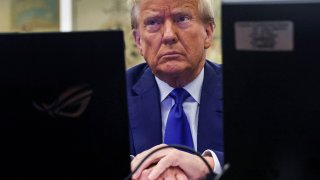 Former U.S. President Donald Trump attends the Trump Organization civil fraud trial, in New York State Supreme Court in the Manhattan borough of New York City, October 25, 2023.
