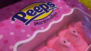 FILE – Marshmallow Peeps candy is on display at a store in Lafayette, Calif., on March 24, 2023. Gov. Gavin Newsom has signed a law, Saturday, Oct. 7,  making California the first state to ban four chemicals from food and drinks.  It bans red dye no. 3, a food coloring used in candy like Peeps. (AP Photo/Haven Daley, File)