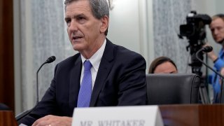 Michael Whitaker, of Vermont, testifies during his nomination to be administrator of the Federal Aviation Administration, Department of Transportation, Oct. 4, 2023, on Capitol Hill in Washington.