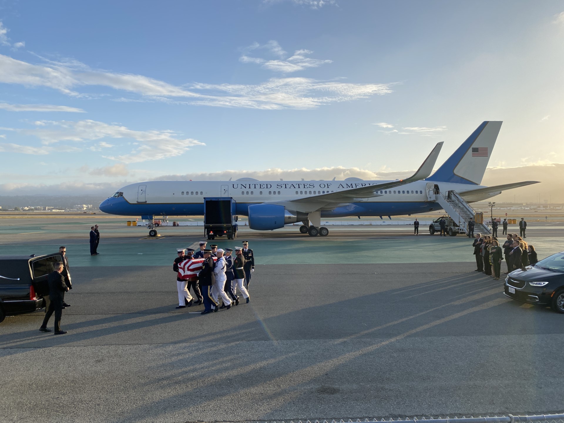 The military jet carrying Senator Feinstein's remains arrived at San Francisco International Airport