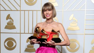 FILE - Singer Taylor Swift, winner of the awards for Album of the Year and Best Pop Album for "1989"