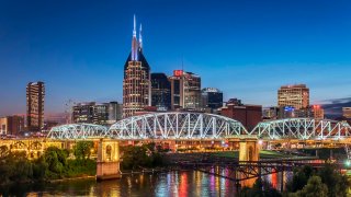 Nashville skyline at dusk.