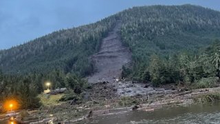 This photo shows the landslide that occurred the previous evening near Wrangell, Alaska.