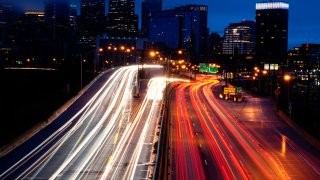 Vehicles move along Interstate 76 ahead in Philadelphia