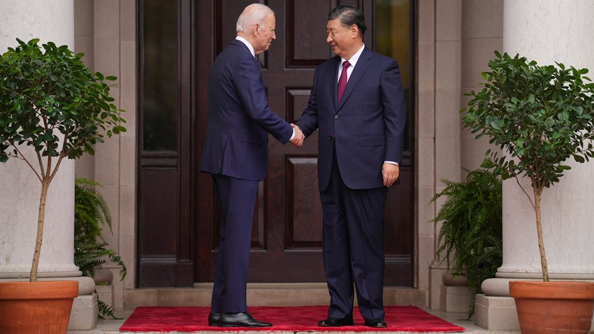 President Joe Biden greets China's President President Xi Jinping at the Filoli Estate in Woodside, Calif., Nov, 15, 2023, on the sidelines of the Asia-Pacific Economic Cooperative conference.