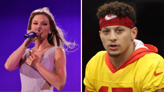 (R) Taylor Swift and (R) Patrick Mahomes