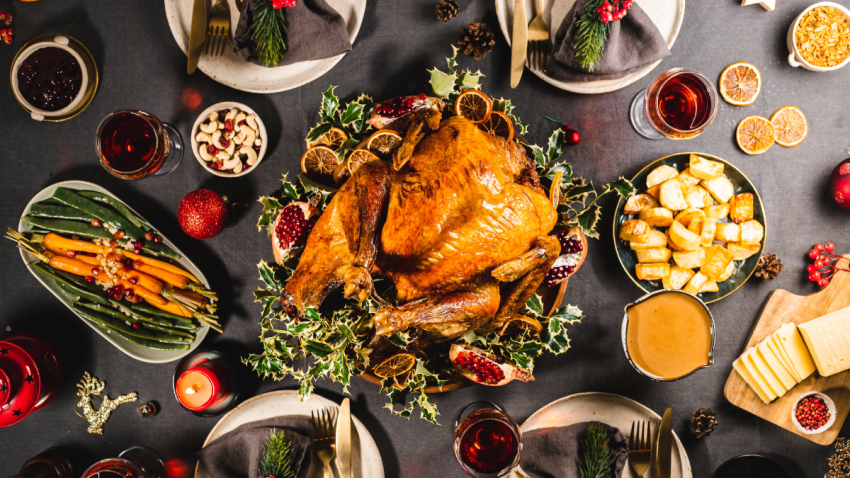 This image shows a holiday dinner table.