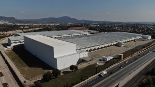 A "mega-pharmacy" warehouse stands on its inauguration day in Huehuetoca, Mexico