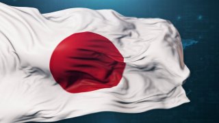 Flag of Japan on dark blue background. 3D render