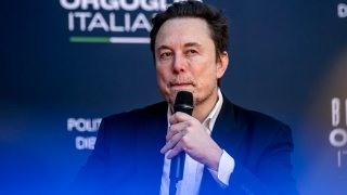 Elon Musk, chief executive officer of Tesla Inc and X (formerly Twitter) Ceo speaks at the Atreju political convention organized by Fratelli d’Italia (Brothers of Italy), on December 15, 2023 in Rome, Italy. 