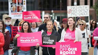 FILE - Supporters of Issue 1, the Right to Reproductive Freedom amendment, attend a rally in Columbus, Ohio, Oct. 8, 2023. The Biden campaign is betting big on abortion rights as a major driver in the 2024 presidential election. But the economy, foreign policy, immigration and inflation are also major issues for voters, as Biden tries to boost his low poll numbers.