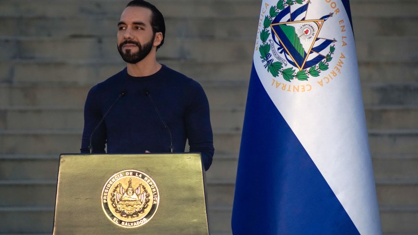 File.  President of El Salvador Nayib Bukele speaks during the inauguration of a new Vijosa Laboratories plant on November 20, 2023 in La Libertad, El Salvador. (Photo by Alex Peña/Getty Images)